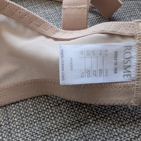 Rosme Women's Balconette Bra 32G with Push Up Effect Sexy Lace Demi Half Cup - Picture 3 of 3